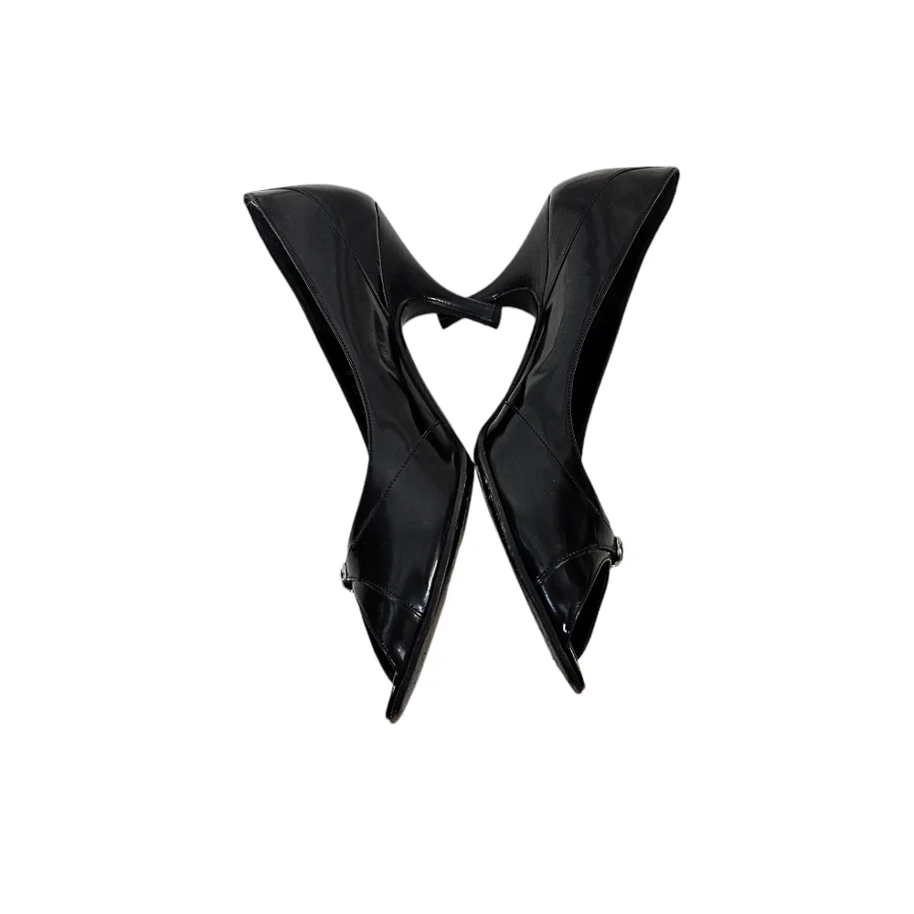 Ferragamo Black Leather Open Toed Heels
